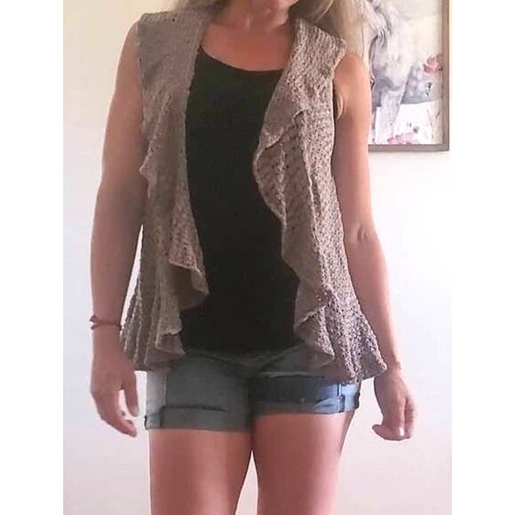 INC International Concepts crochet knit ruffle vest gray large - Picture 1 of 3